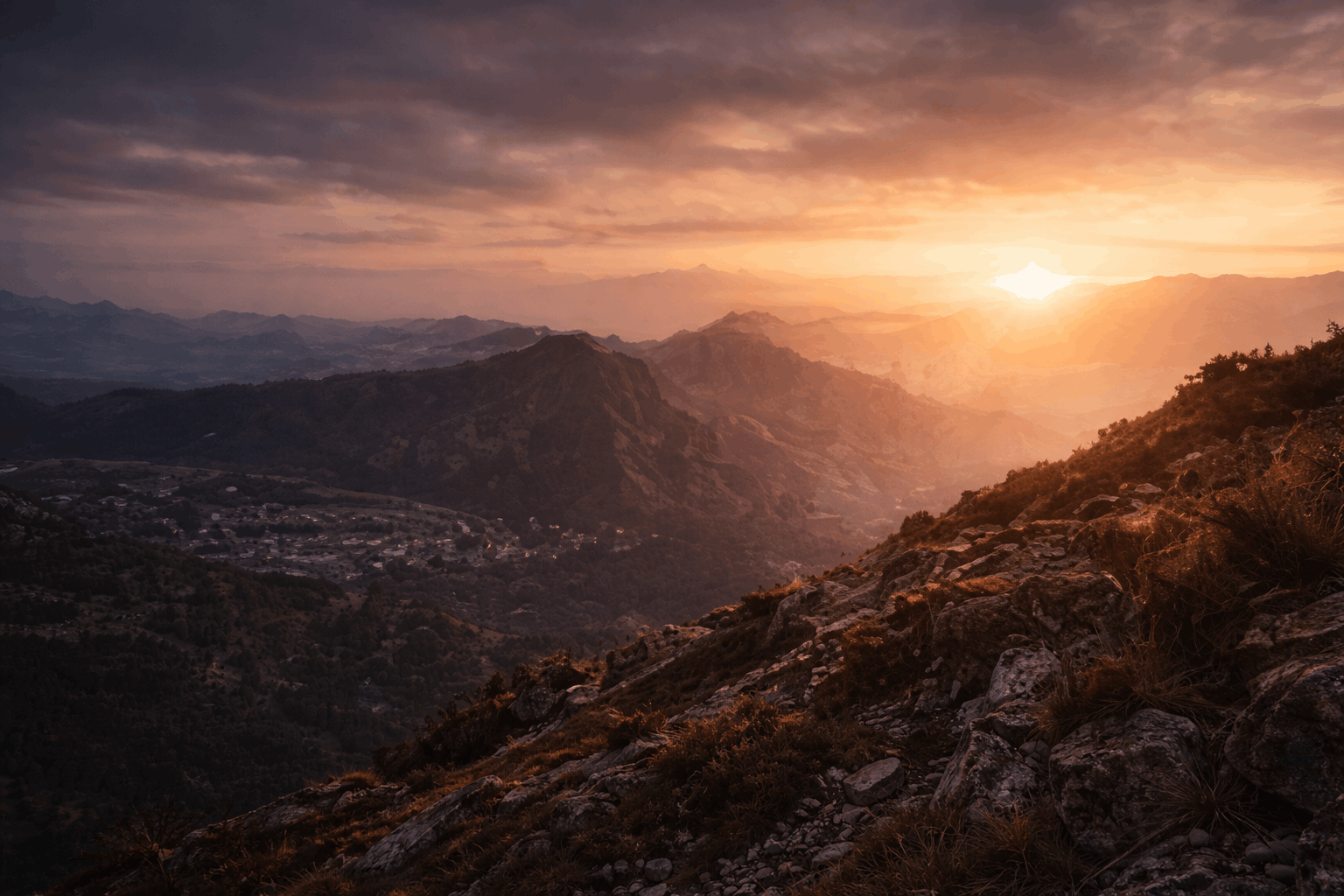 Mountain landscape in dramatic natural light