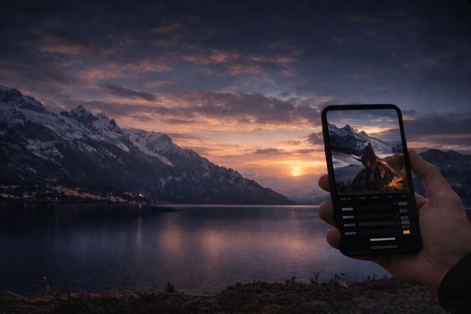 Editing a landscape photograph on a phone